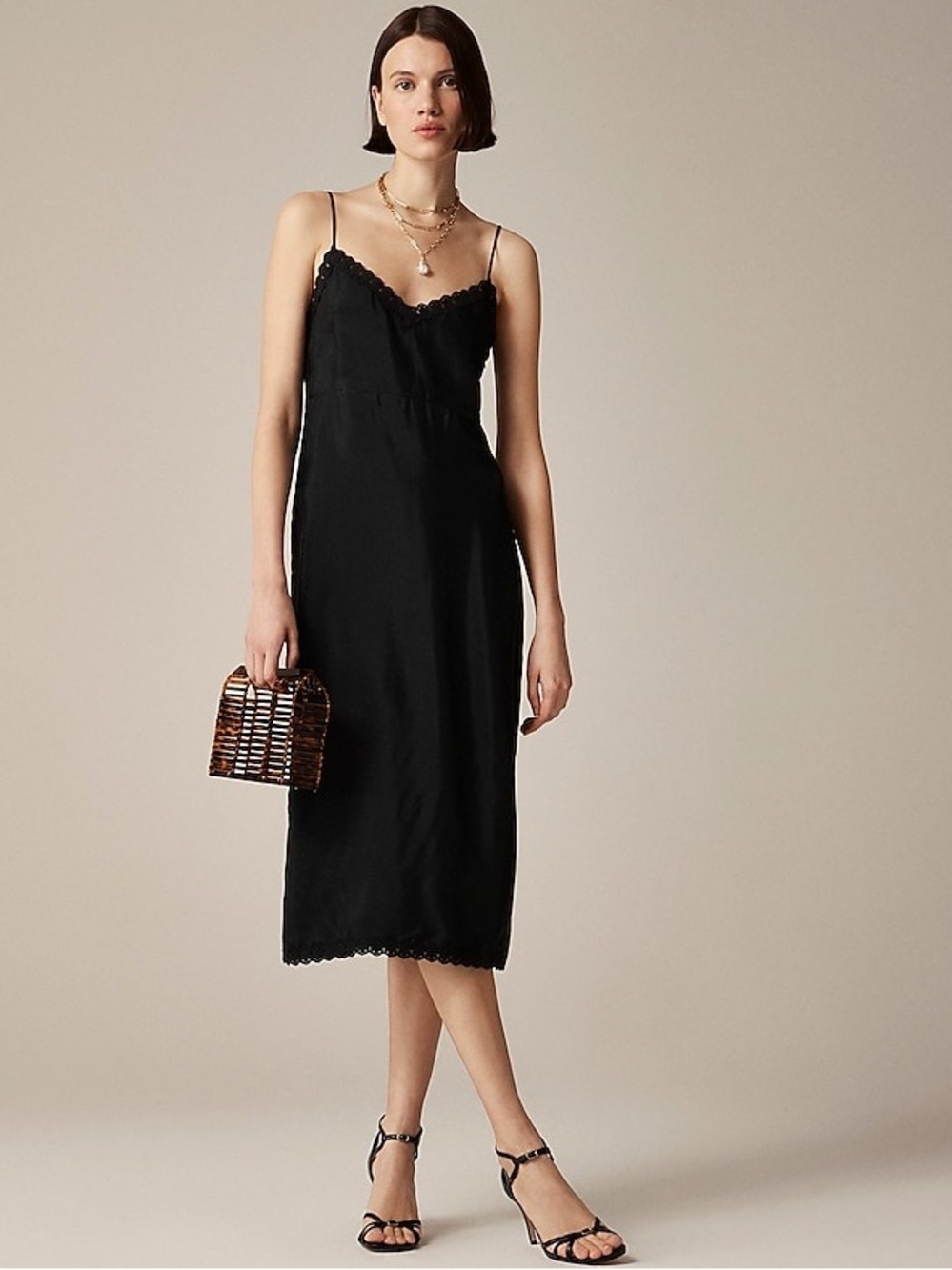 J. Crew Black Midi Slip Dress